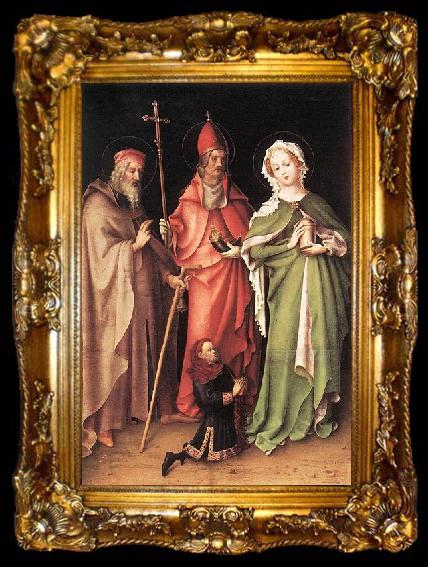 framed  Stefan Lochner Saints Catherine, Hubert, and Quirinus with a Donor, ta009-2